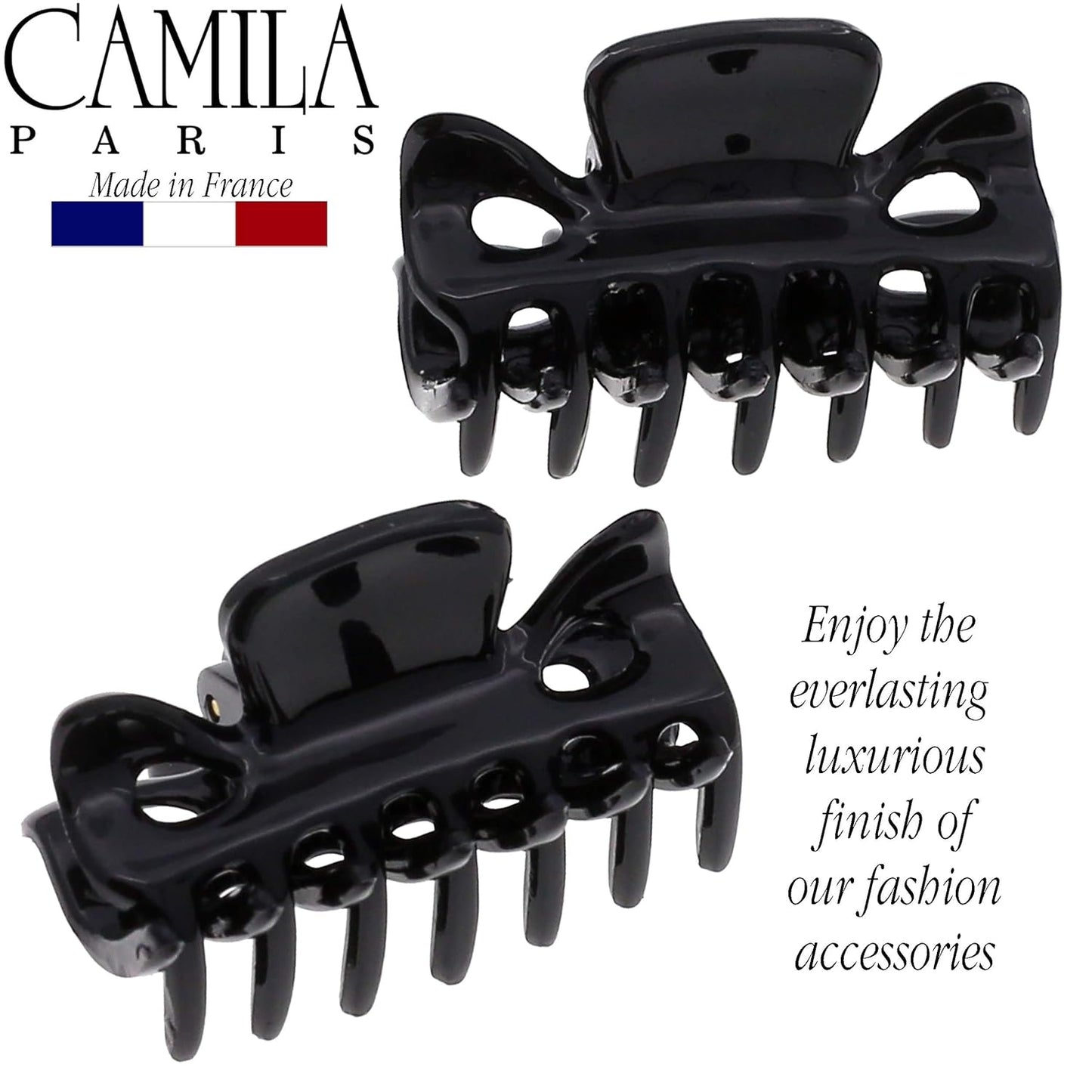 Camila Paris CP3027 French Hair Clip for Women, 1.5 inch Set of 2 Black Girls Hair Claw Clips Jaw Fashion Durable Styling Hair Accessories for Women, Strong Hold No Slip Grip, Made in France