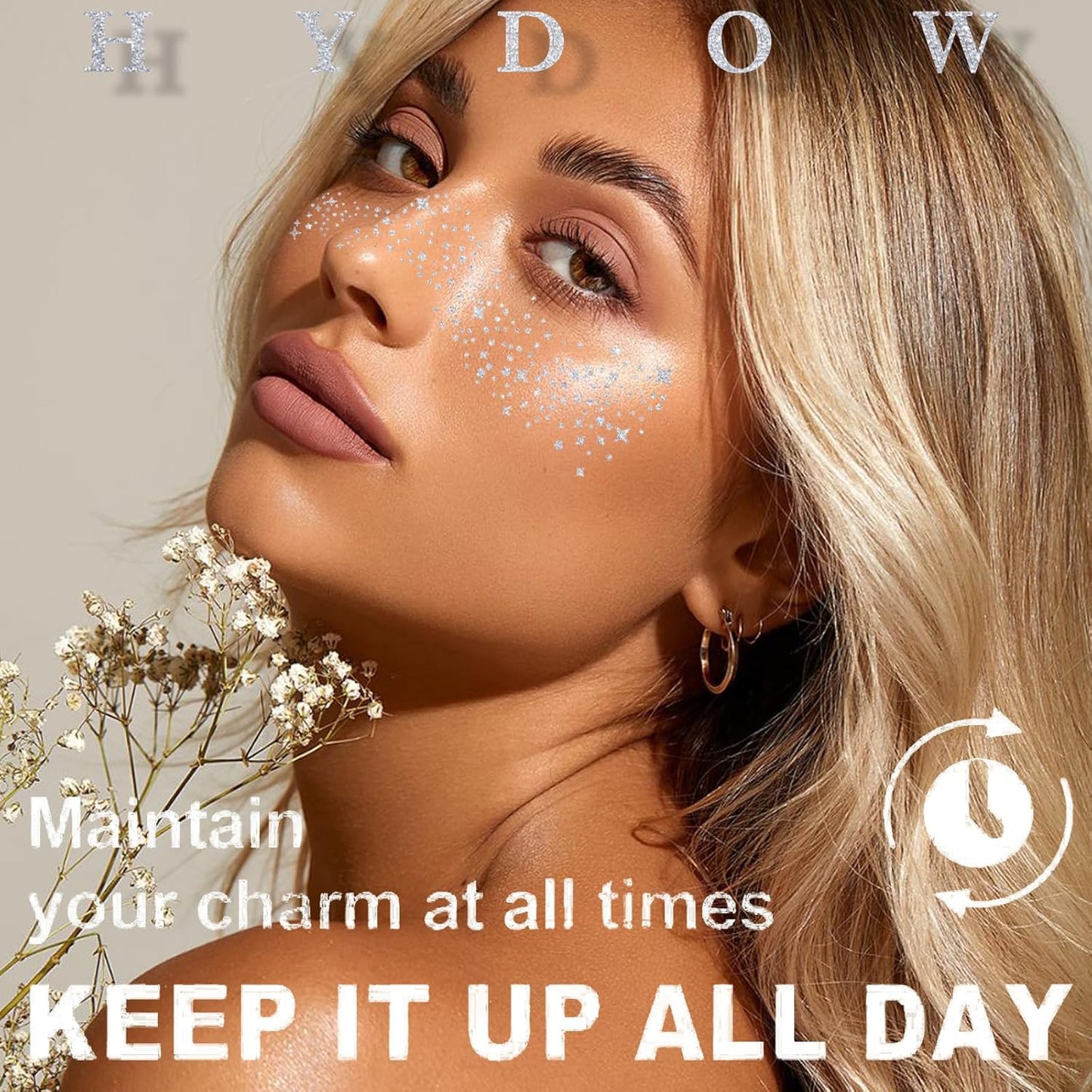 Glitter Freckles, Holographic Face and Body Glitter Tattoo Sparkle for Women Gold Glow Cosmetic Star Makeup Accessories for Festival Rave (12pcs Silver)