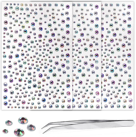 Self Adhesive Face Gems and Pearls for Makeup, Festival Jewels, Hair Gems, Rhinestone Stickers for Face, Eye, Makeup, Nail, Body, Crafts 3/4/5/6 mm 975Pcs (04.gem_whiteab)