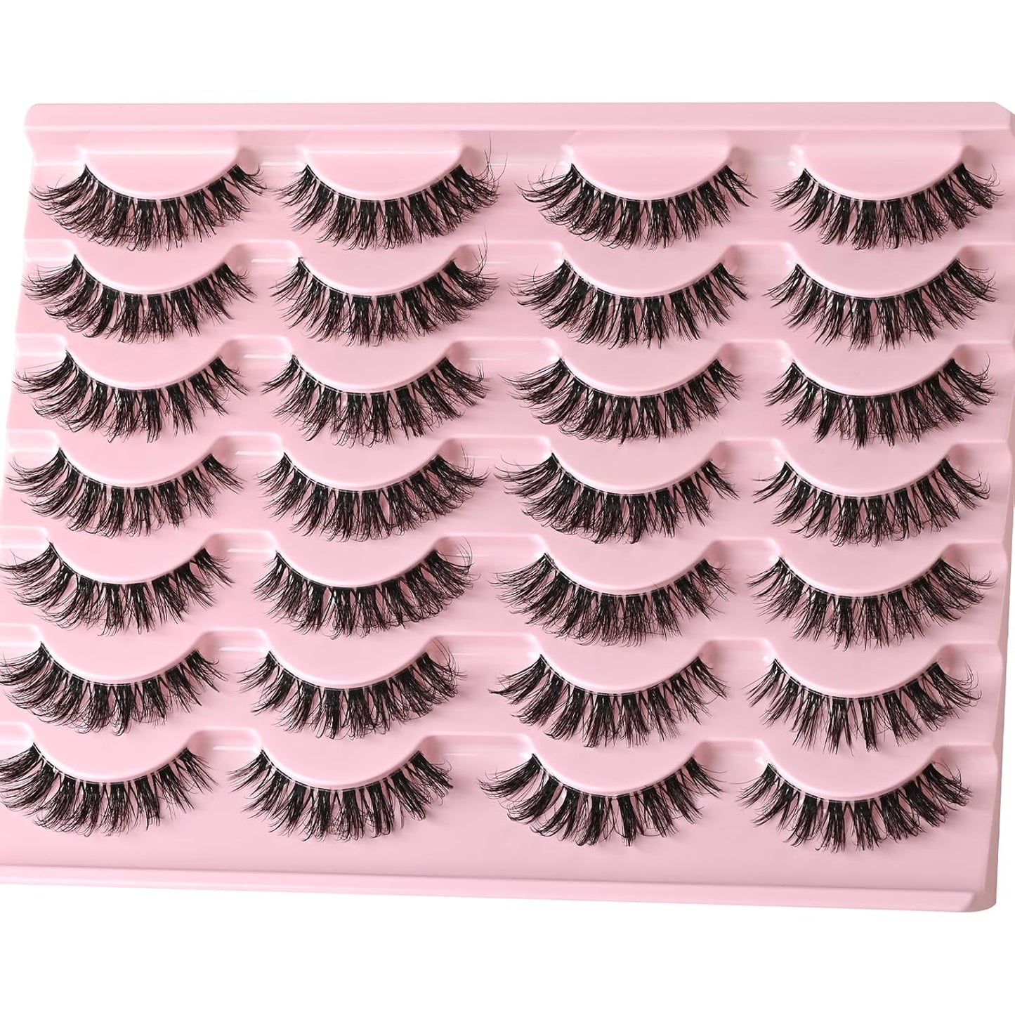 FARRED Cat Eye Lashes False Eyelashes Short Wispy Lash Strips Volume Eyelash 14 Pairs Cateye Medium Length False Clear Band Lashes Natural Looking Hybrid Clusters Full Strip Lashes (F29 | 7-14mm)
