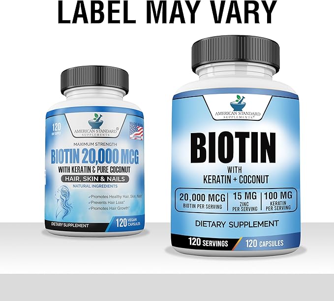 Biotin 20,000mcg with Keratin, Coconut Powder and Zinc, Hair Growth Supplements, Biotin Supplements, Healthy Hair Skin & Nails for Adults,120 Veggie Capsules, 120 Day Supply