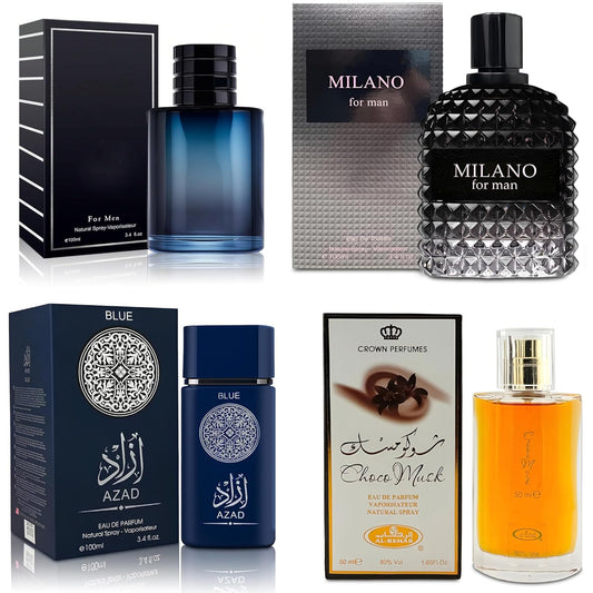 4-Piece Cologne for Men Includes Choco Musk/SE/AZAD Blue/Milano Scent of Woody, Spicy, Citrus & Aromatic eau de parfum Men Gift Set Each 100Ml for Daily Use
