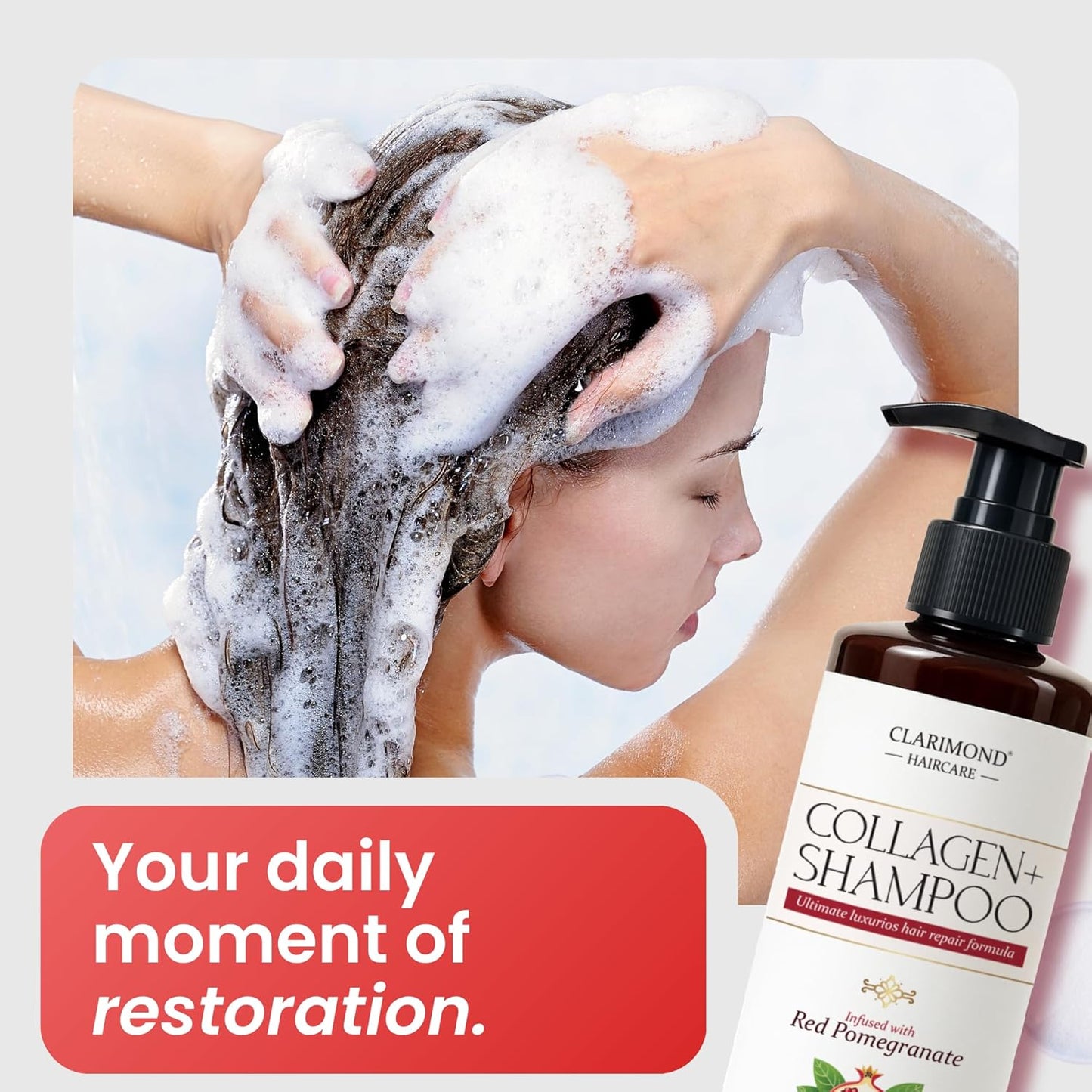 CLARIMOND Collagen Booster Hair Loss Treatment | Vitamin E Growth Shampoo | Hair Growth Vitamins for Curly, Thick, or Fine Hair | UV Protection | Hydrating & Strengthening | Paraben & Sulfate Free