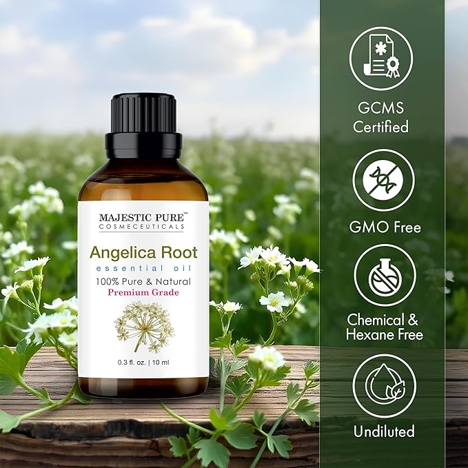 MAJESTIC PURE Angelica Root Essential Oil | 100% Pure and Natural Oil | Premium Grade Essential Oils for Hair Care, Home Diffusers, Skin, Aromatherapy, Massage and Humidifiers | 0.3 Fl Oz
