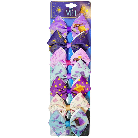 Disney Wish Kids Hair Bows - Hair Accessories Set - 7 Pcs 4 Inch Bow Bundle - Hair Bows for Girls - Different print on each clip - Alligator Clip - Ages 3+