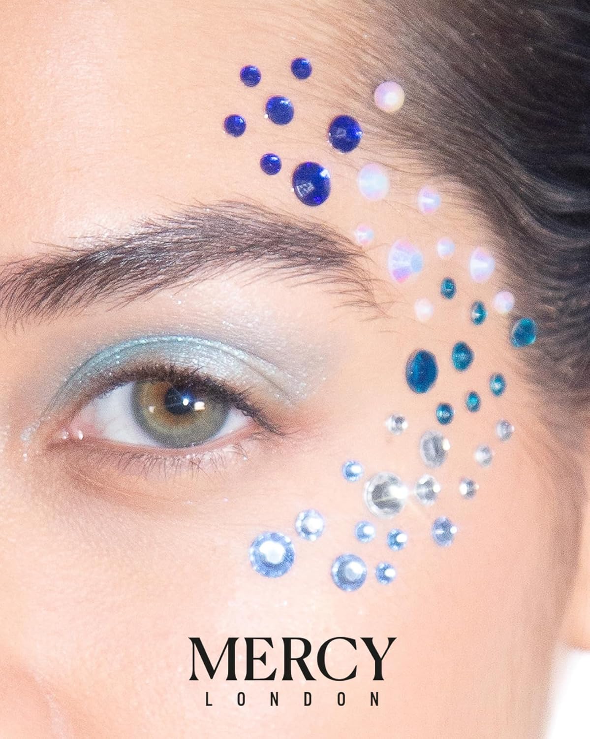 MERCY LONDON Face Gems in Mermaid, 866 Self Adhesive Rhinestone Stickers for Face, Eye, Makeup, Body, DIY Face Gems