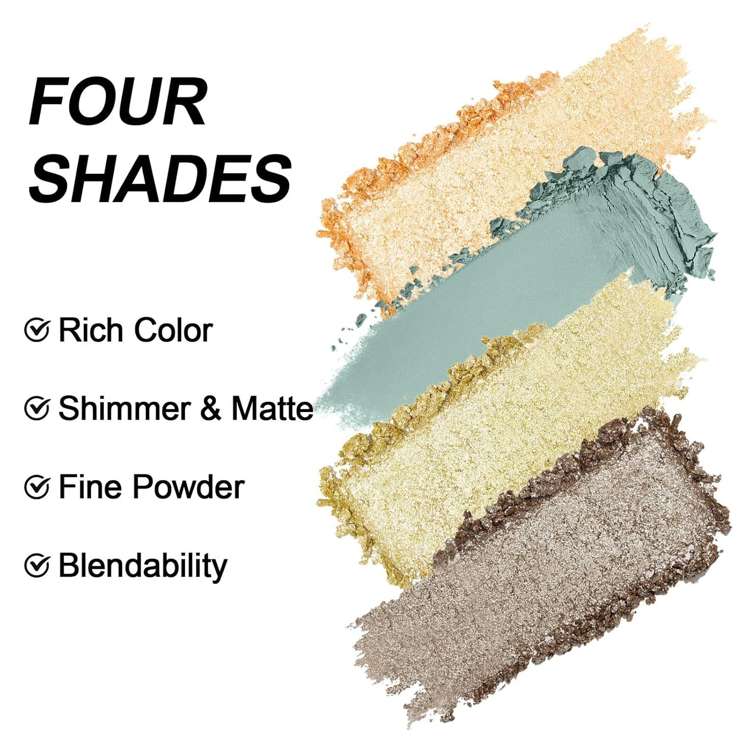 Erinde 4 Colors Eyeshadow Palette Eye Shadow Makeup, Matte Shimmer Metallic Gold Blue Green Dark Brown Nude Neutral Eyeshadow, Long Wearing, Pigmented Blendable, Quad Eye Shadow Palette, 05