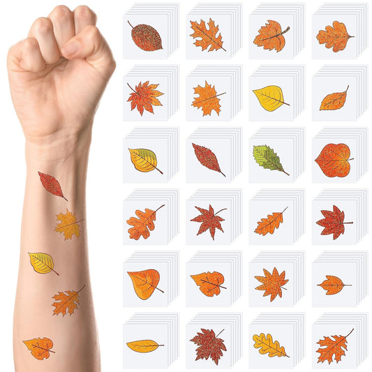 Nosiny 240 Pcs Fall Glitter Temporary Tattoos - Maple Leaves Stickers Autumn Tattoo Sticker Fall Leaves Glitter Tattoos for Thanksgiving Party Body Face Women Men Kids