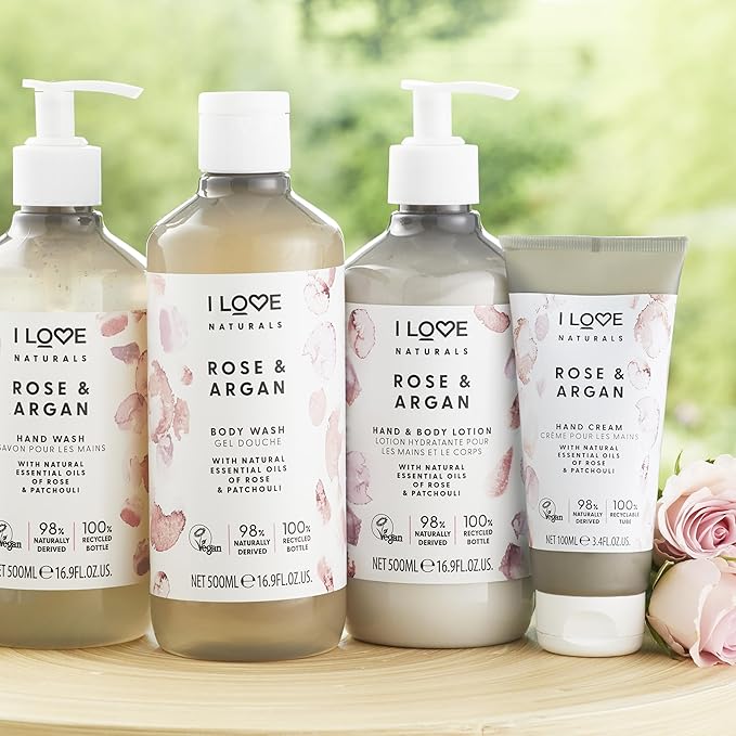 I Love Naturals Rose and Argan Hand Lotion - Hand Lotion for Dry Skin - Moisturizing Lotion with Shea Butter and Coconut Oil - 3.38 oz