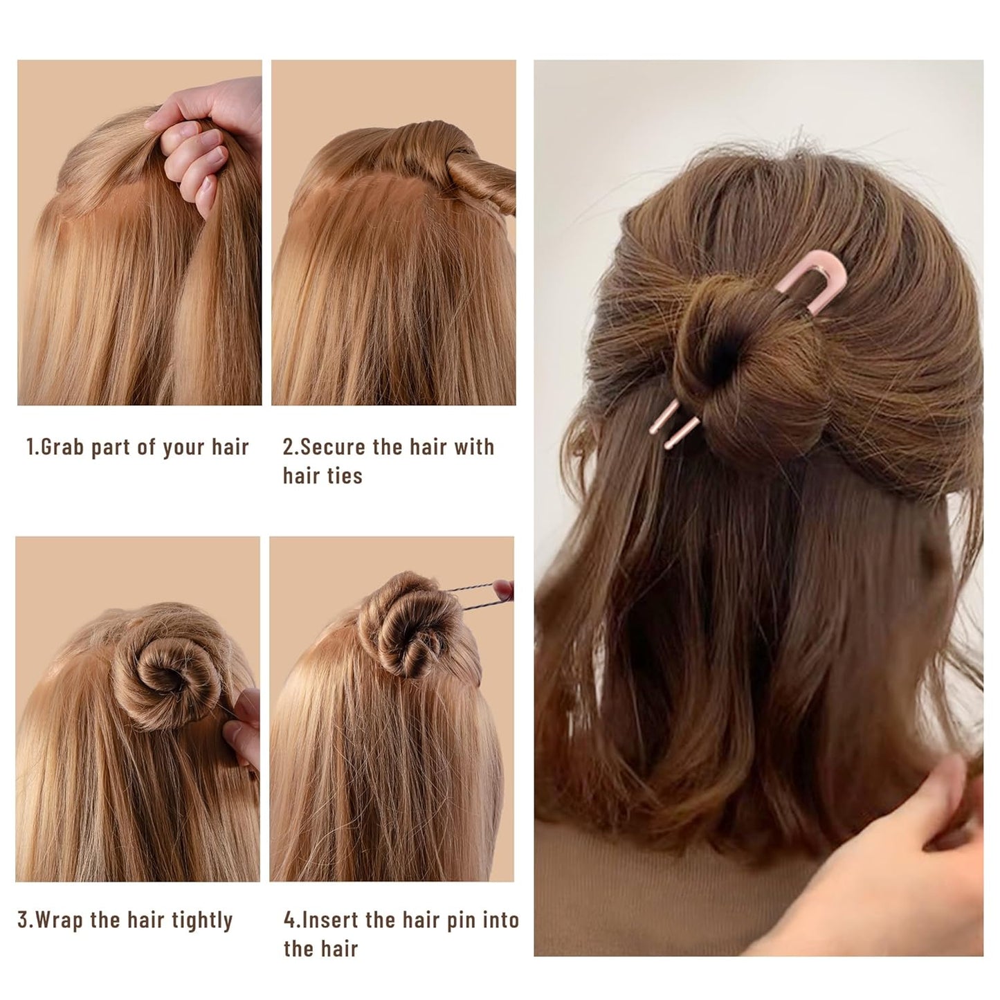 6Pcs Metal French Hair Pins for Women U Shape Sticks 3.9 Inch Vintage Fork for Hairstyle Accessories(Rosegold)