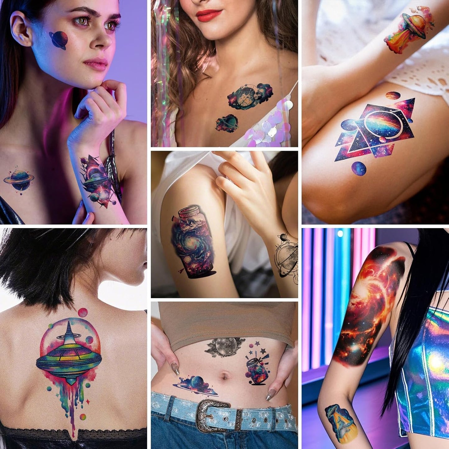 77 Sheets Temporary Tattoos, 17 Sheets Space Planet Astronaut Rockets Half Arm Fake Tattoo for Adults Men Women, 60 Sheets Small Waterproof Lasting Stickers Tattoo for Boys Girls Kids Party