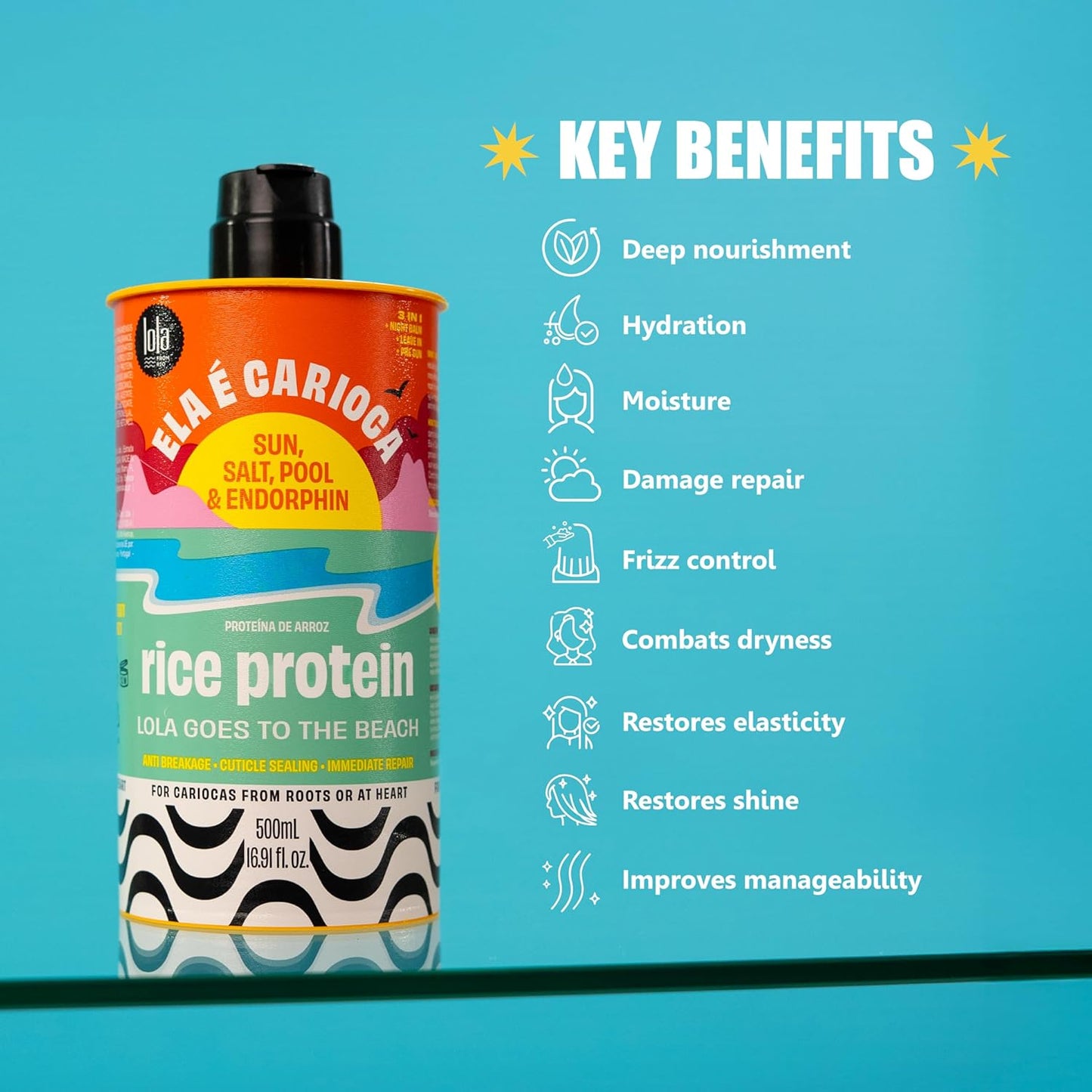 Lola From Rio - Ela E Carioca - Leave-in Protein For All Hair Types, Instantly Detangles, Restores Manageability, Nourishes, Protection from UV Rays, Hard Waters, and Post Exercise Sweat 17.64 Fl Oz