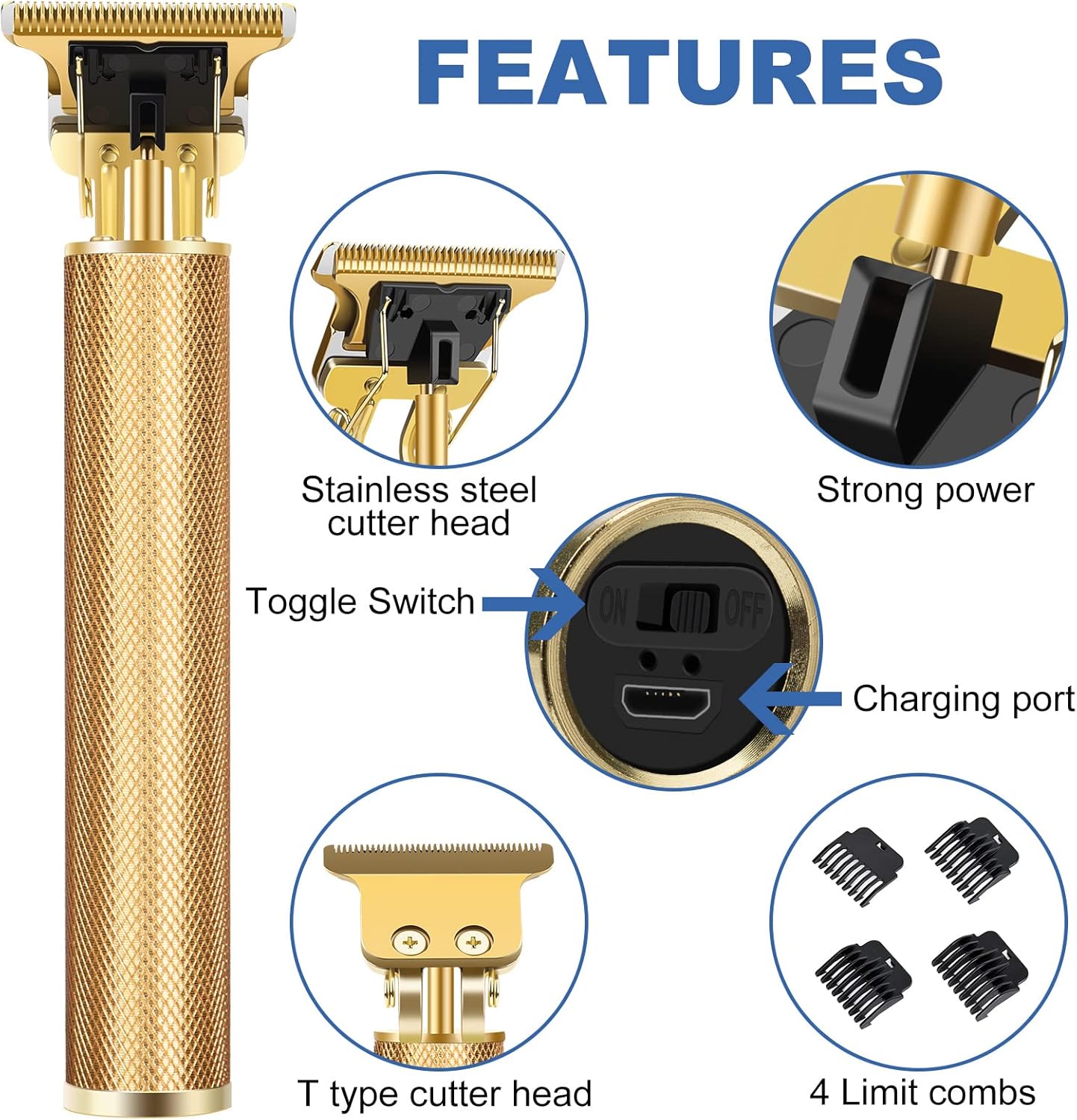 candyfouse Hair Clippers for Men, Rechargeable Beard Trimmer with 4 Limit Combs, Grooming Kit for Barbers Haircut, USB Type-C Charging, Professional Shaver Gifts