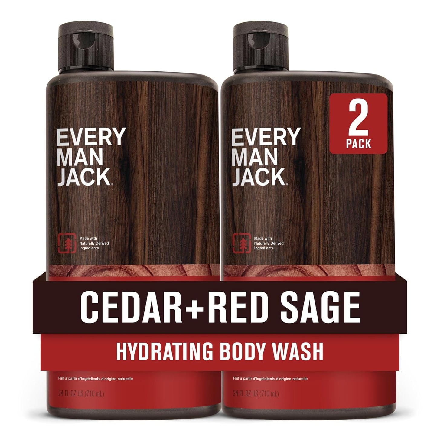 Every Man Jack Nourishing Cedar + Red Sage Mens Body Wash for All Skin Types - Naturally Derived Ingredients - Cleanse and Hydrate Skin with Coconut and Glycerin - 24oz 2 Bottles