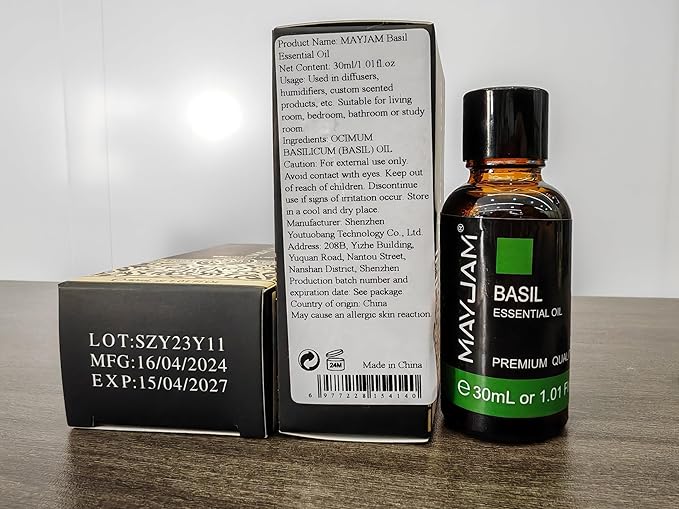 Basil Essential Oil 30ML, Pure Essential Oils for Massage, Diffusers, Basil Oil for Soap Candle Making (1.01FL.OZ Bottle)