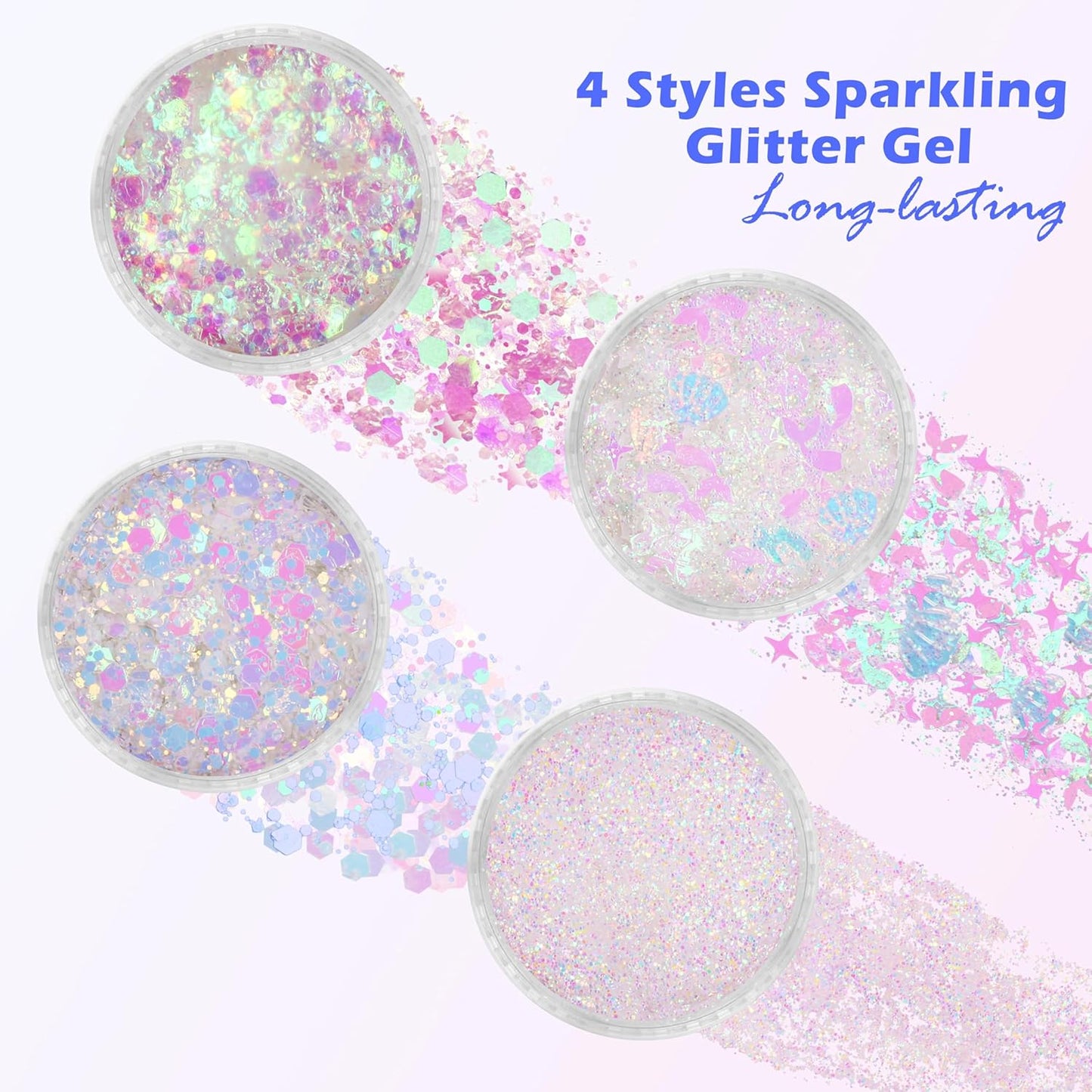 Mermaid White Face Glitter Gel,10g/pc 4 Styles Body Glitter for Kids,Mardi Gras Outfits Sparkling Hair Glitter Cheer Makeup Glitters Rave Festival Accessories,40g/1.41 oz