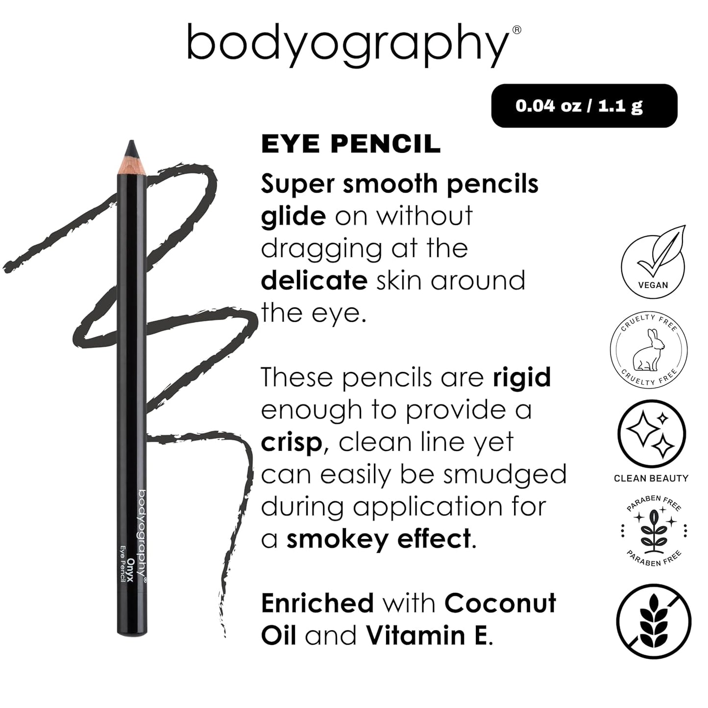 Bodyography Cream Eye Pencil, Black Walnut - Dark Brown Wooden Eyeliner for Eyes & Eyebrows, Long-Lasting Cruelty-Free Coconut Oil Cosmetic Liner