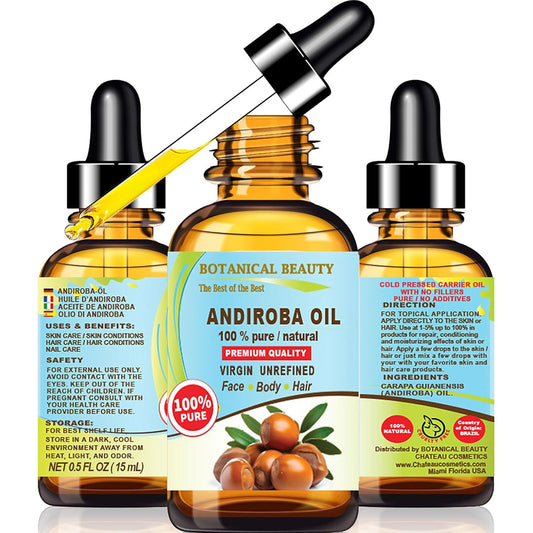 Botanical Beauty Brazilian ANDIROBA OIL 100% Pure Natural Virgin Unrefined Cold-pressed carrier oil 0.5 Fl oz 15 ml For Face, Skin, Body, Hair, Lip, Nails, Rich in vitamins C, E