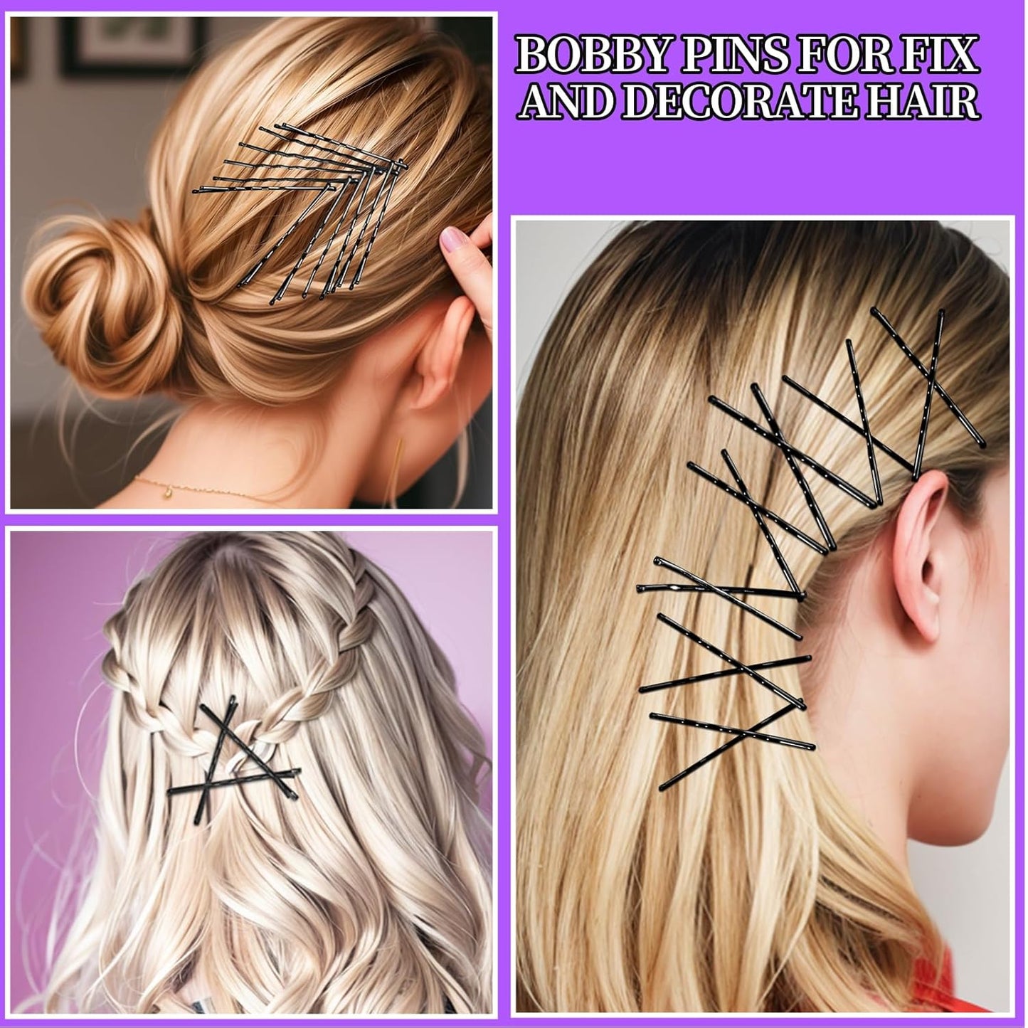 Teenitor 300pcs Hair Pins - Black Bobby Pins, Hair Bands Kit with U Pins for Buns & Bobby Pins in 2" & 2.75" Sizes