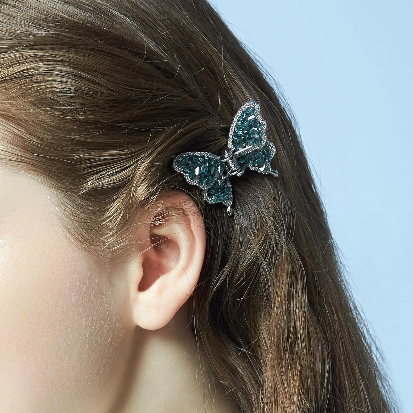 SHE'S FREE STYLE JUST FOR YOU Butterfly Crystal Hair Clip, Elegant Original Handmde Rhinestone Hair Clips for Women, Sparkle Alloy & Artificial Zircon, 40mm Small Hair Claw Clip Luxury Hair Accessory