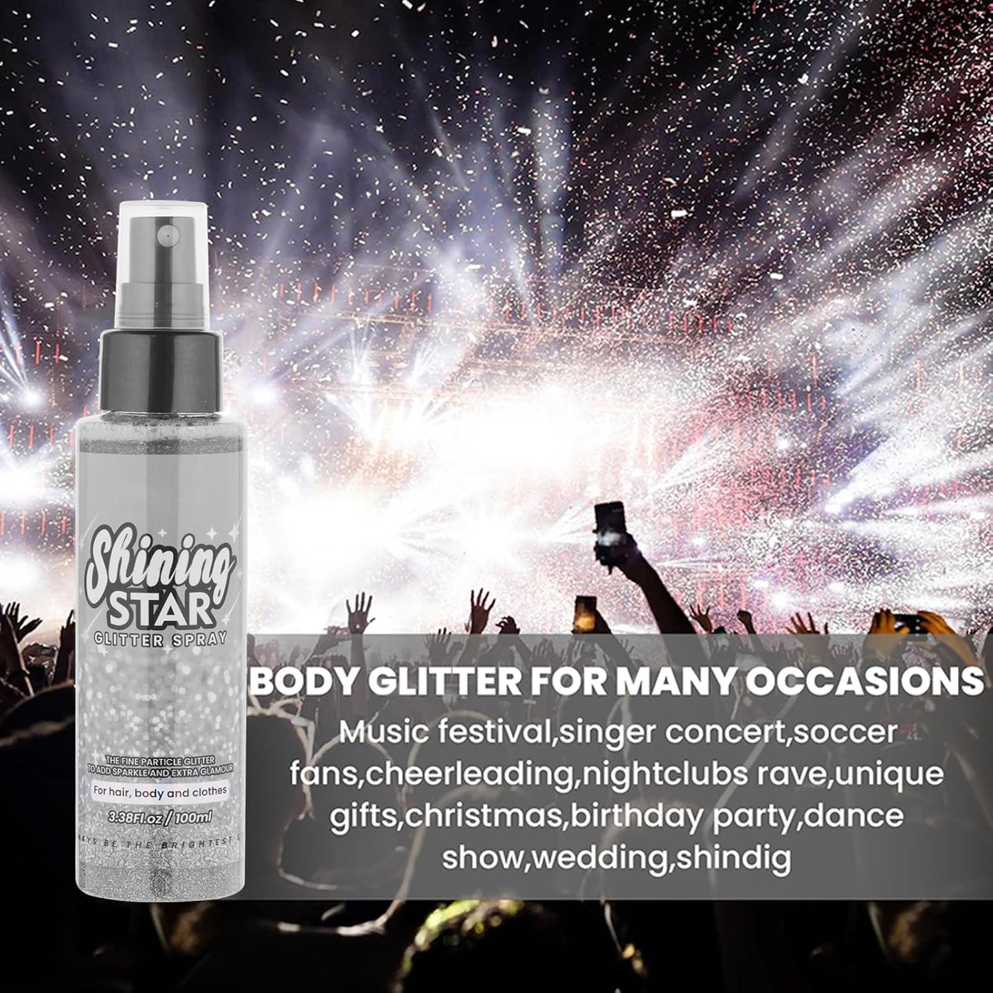 MEICOLY Silver Hair Body Glitter Spray,100ML(3.53OZ),Liquid Glitter Hairspray,Sparkle Glitter Spray for Hair/Body/Clothes,Body Shimmer for Skin,Lightweight,Long Lasting