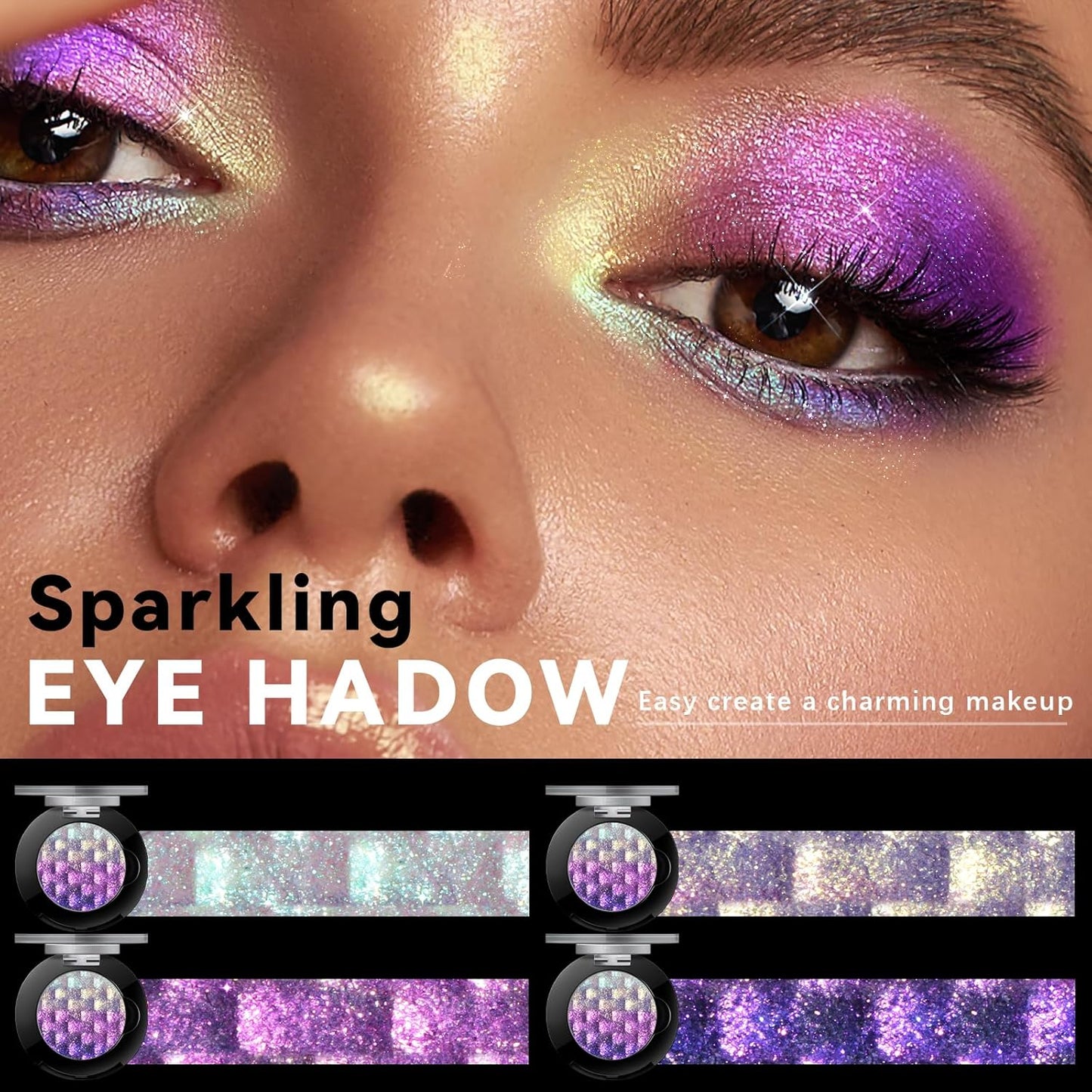 Noerrors Chameleon Eyeshadow,Multichrome Face Highlighter Palette,Multicolor Glow,Multi-use,High Pigment,Color Shift Metallic Shimmer Duochrome Eyeshadow Palette Face Purple Highlighter Makeup