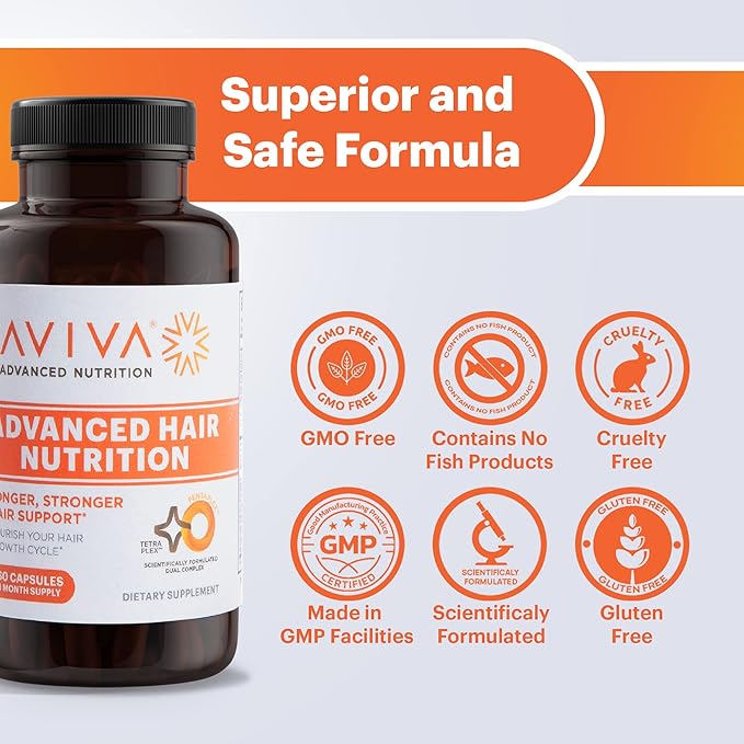 Aviva Advanced Hair Nutrition Hair Growth Vitamins – 120 Capsules Hair Vitamins Dietary Supplement for Thicker, Fuller Hair – Biotin 5000mcg with 18 Essential Oils and Nutrients