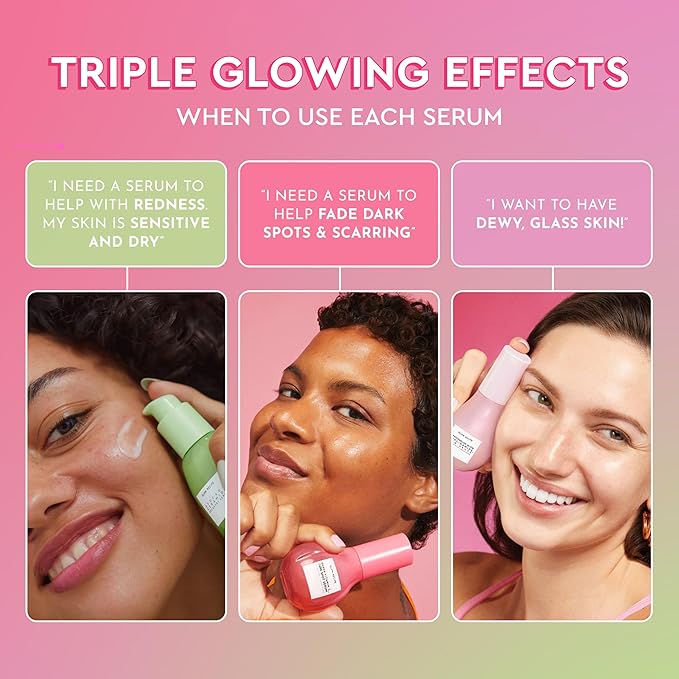 Glow Recipe Soothe, Glow & Bright Gift Set - Niacinamide Dew Drops Illuminating Primer & Avocado Ceramide Facial Serum & Guava Dark Spot Serum - Korean Skincare Travel Kit (3 Count)