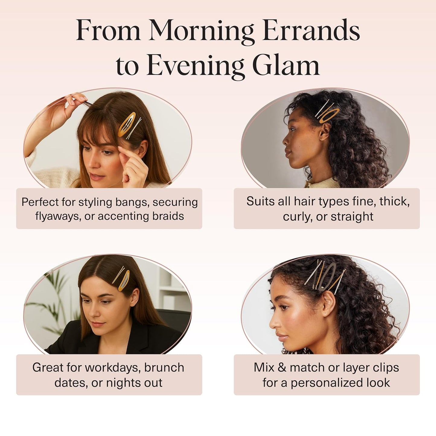 Kitsch Hair Clips for Women & Bobby Pins – Gold Metal Snap Hair Barrettes | Stylish, No Slip, Pain-Free | Ideal for Everyday Hairstyles | Ideal Gifts for Women - Sedona, 8pc Set