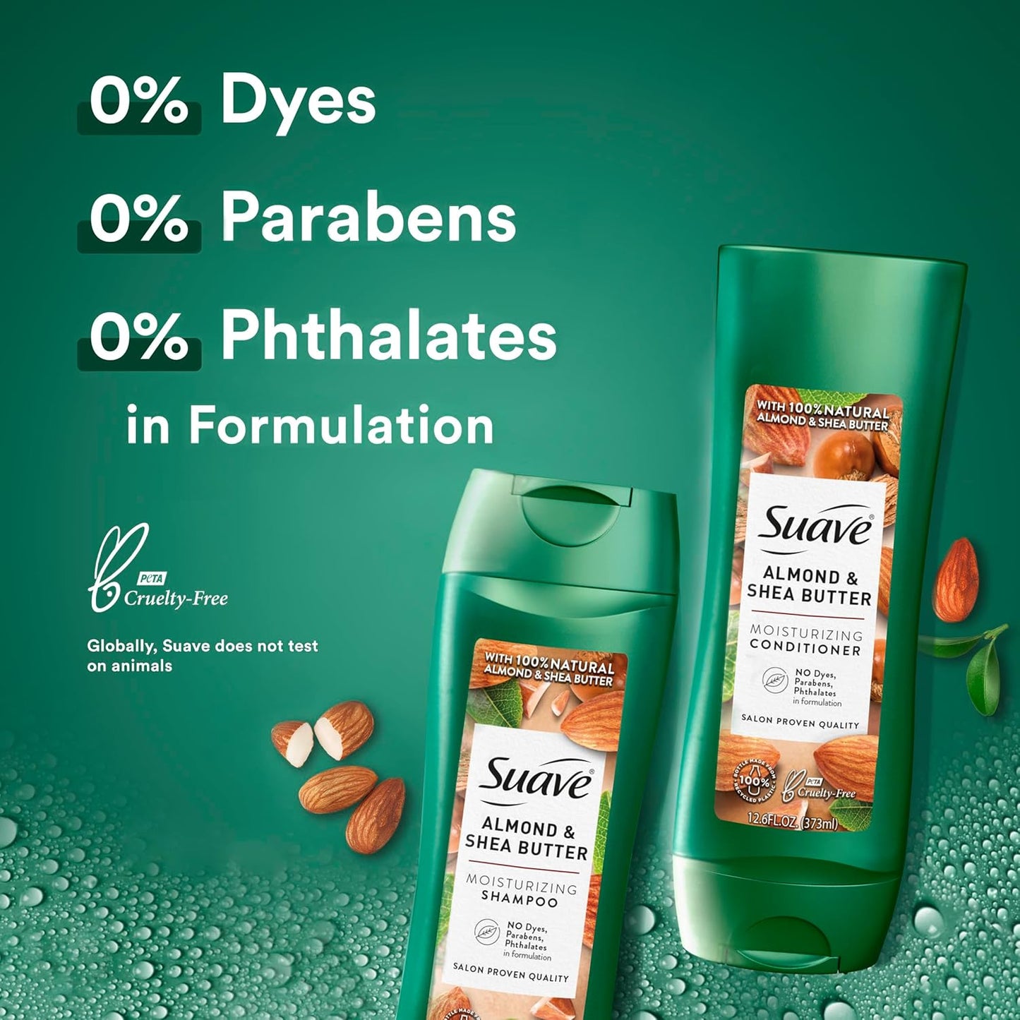 Suave Shampoo and Conditioner Set, Almond & Shea Butter - Moisturizing Shampoo & Conditioner, Dry Hair Treatment, Scented, 12.6 Oz Ea (2 Piece Set)