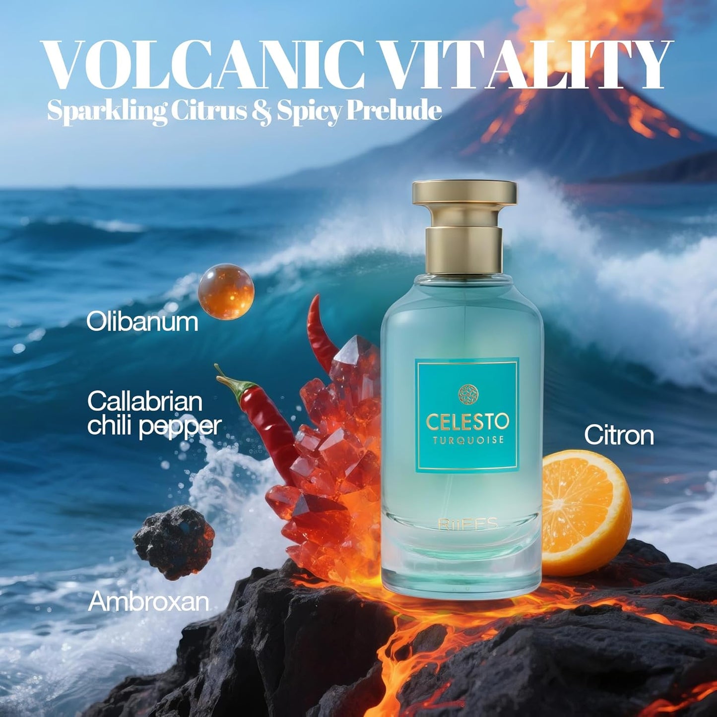 Celesto Turquoise Cologne for Men | Warm Spicy Gourmand Eau de Parfum | 100ml Long Lasting Perfume with Citron,Bergamot,Tunisian Neroli,Ambroxan | Rich Seductive Scent