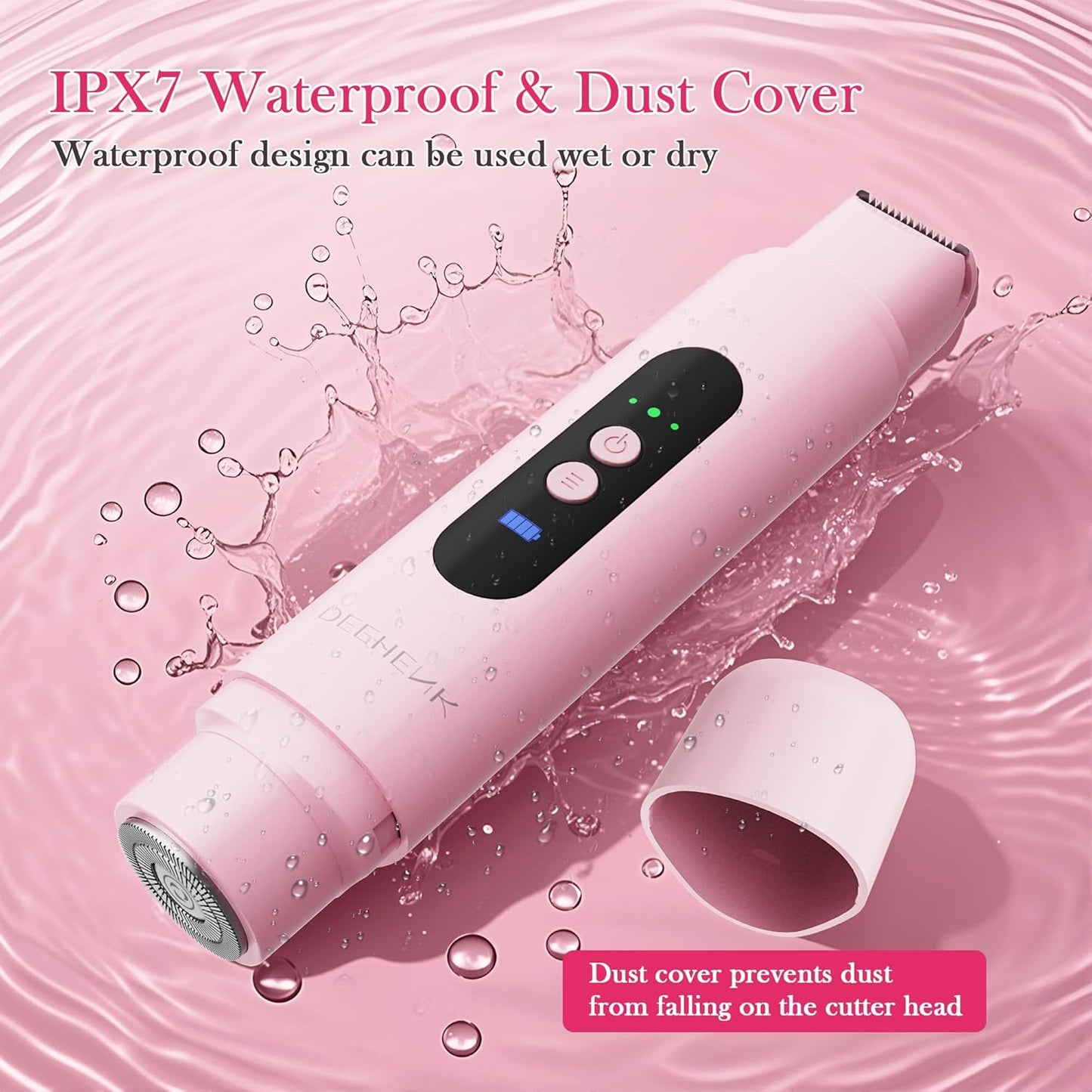 Bikini Trimmer Razors Shaver for Women: DEEHENK 2-Speed Electric Razor for Pubic Hair Dual Head Shaver Women IPX7 Waterproof Rechargeable Lady Trimmer for Bikini Underarm Body Leg Face Pink