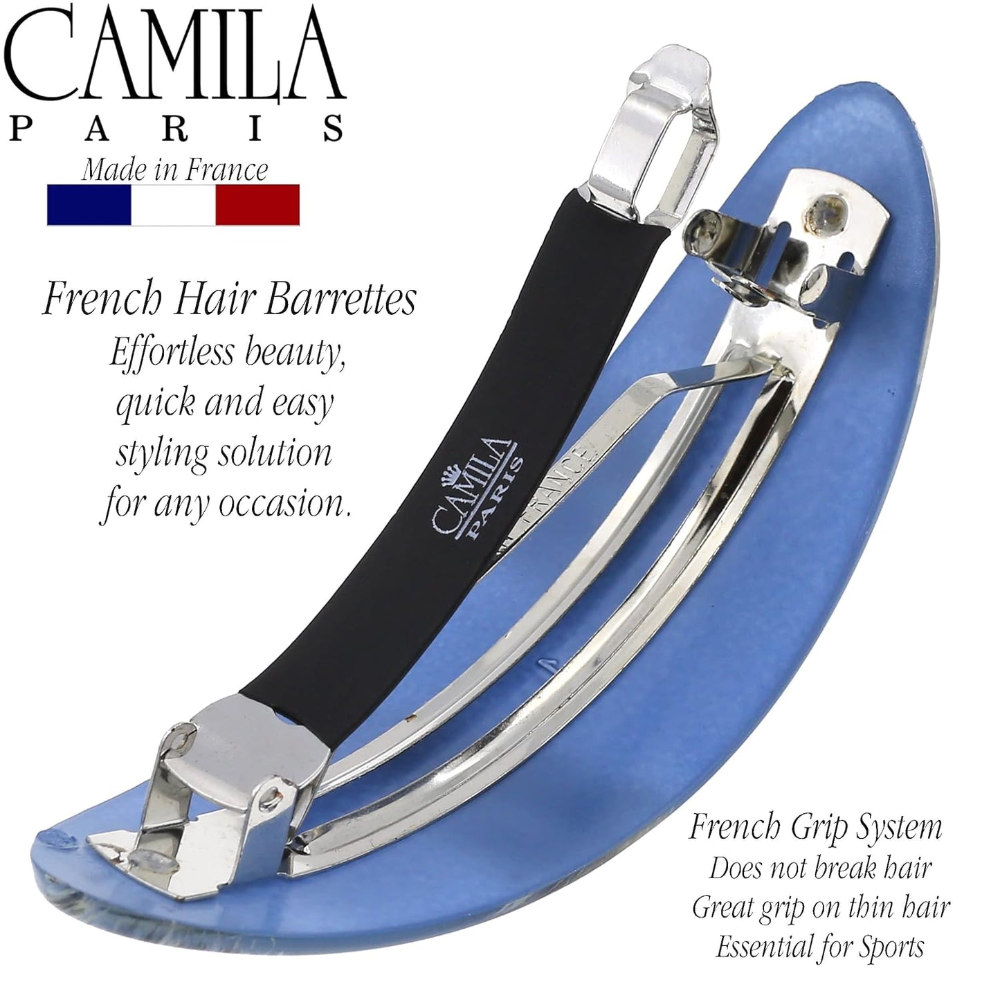 Camila Paris CP3326 French Hair Barrette Oval For Thick Curly Wavy Long Hair, Strong Hold Grip Hair Clips for Women, No Slip Rubberized Metal Clasp, Styling Girls Hair Accessories, Made in France