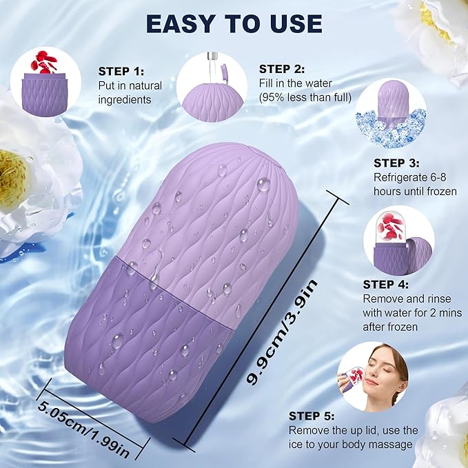 2 Pack Ice Roller for Face and Eye, Skin Care for Shrink Pores Reduce Puffiness, Nursing Tool for Fever, Redness and Swelling, Ice Cube, Ice Mold, Ice Stick, Ice Holder for Face Women Men Purple-Blue