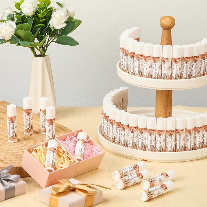 50 Pcs Wedding Bridal Shower Gifts Party Favors Bulk Floral Lip Balm Baby Shower Thank You Appreciation Gifts for Women Tea Bachelorette Party(Elegant)