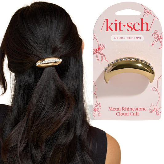 Kitsch Rhinestone Hair Cuff for Women - Gold Hair Accessories for Ponytails, Buns & Braids – Stylish Medium Gold Hair Cuff, No-Show Elastic | Elegant Gifts for Women & Stocking Stuffers - 1pc
