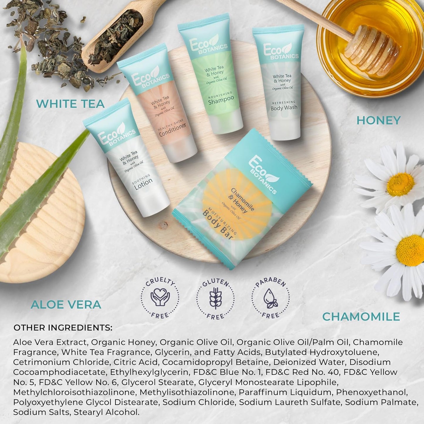 Terra Pure Eco Botanics Amenity Kit | Hotel Bulk Toiletries | 0.85 oz Shampoo, Conditioner, Lotion, Body Wash, Body Bar Soap for Guest Hospitality Vacation Rentals | 60 Sets/Case