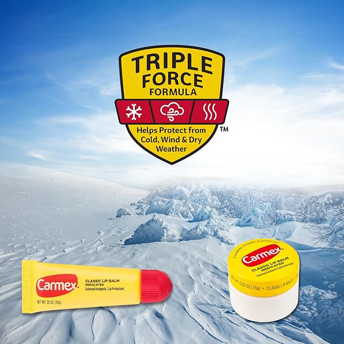 Set of 6 Medicated Lip Balms. Carmex Lip Balm Moisturizer: 3 Jars and 3 Tubes. Trusted Relief for Dry, Chapped Lips. Bundled with Silicone Lip Brush and Lip Balm Holder Keychain (Pink)