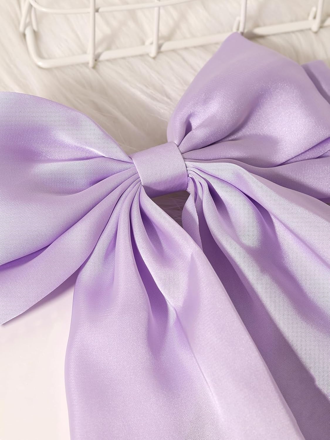Furling Pompoms Hair Bows Clips for Women Large Bow Clips for Girls Satin Long Tails with Alligator Clips Big Hair Bow Hair Accessories (Lilac White)
