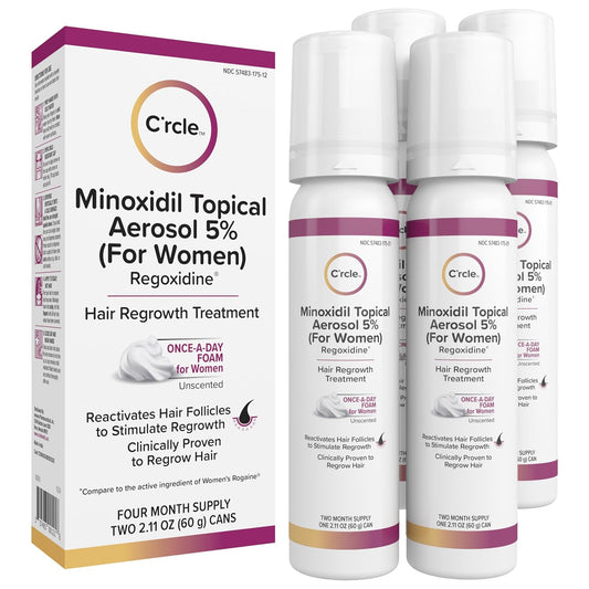 C'rcle Minoxidil for Women 5% Foam - Helps Restore Top of Scalp Hair Loss and Support Hair Growth for Women, Regrowth with Unscented Topical Treatment for Thinning Hair (5% Foam 8-Month Supply)