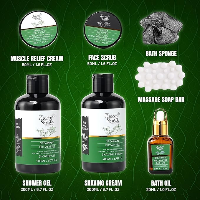 Eucalyptus Spearmint Spa Bath Set. Christmas Mint Bath Gift Basket for Men Women & Couples. Best Spa Basket for Men, Husband, Dad! (XL, Spearmint Eucalyptus)