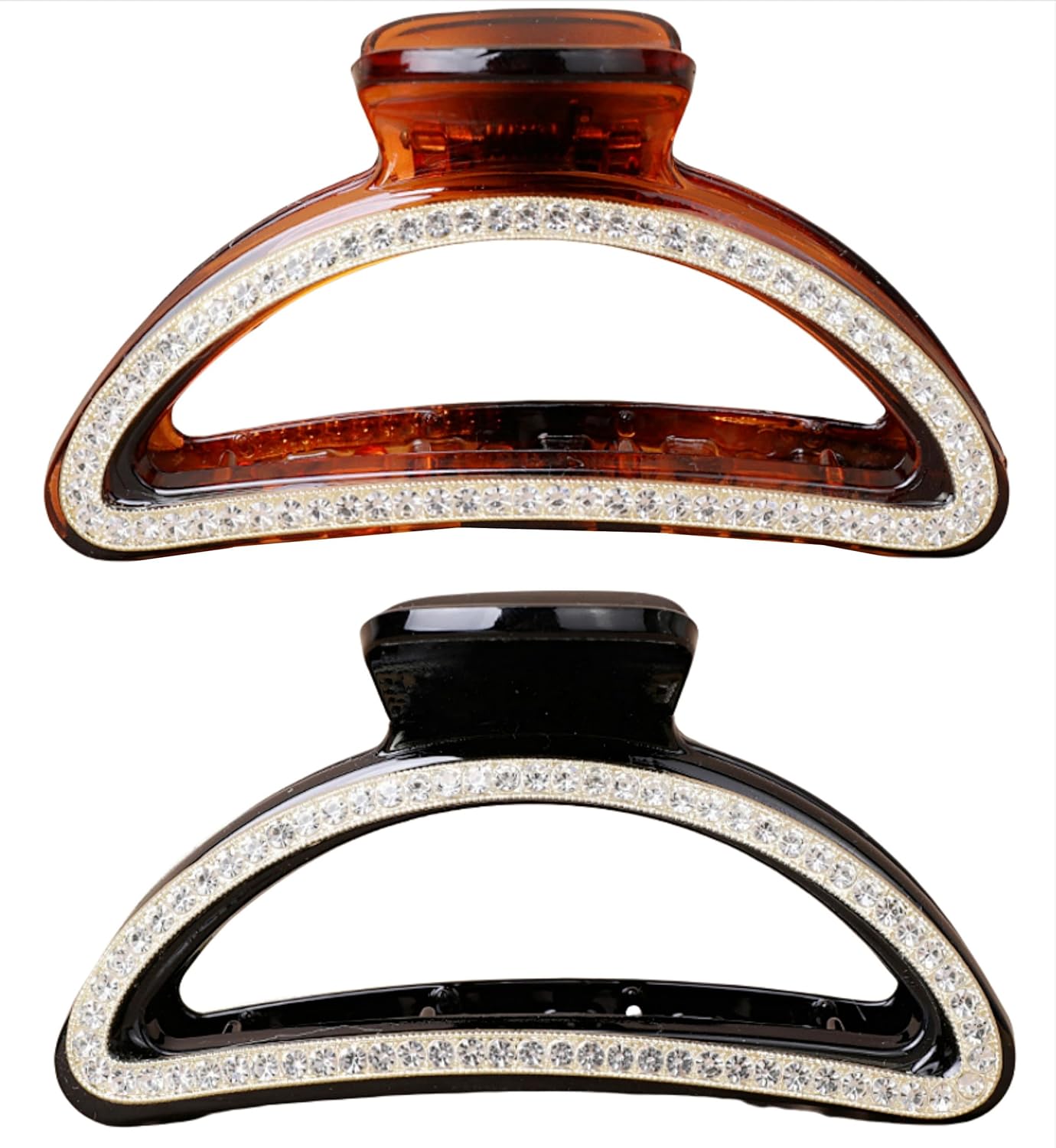 SINIDE Crystal Hair Clips, Semicircle Rhinestone Claw Clips Nonslip Acrylic Jaw Clip for Thin Long Hair, Fashion Elegant Clamps Accessories for Women Ladies Strong Hold Barrette for Styling (2 Pack)