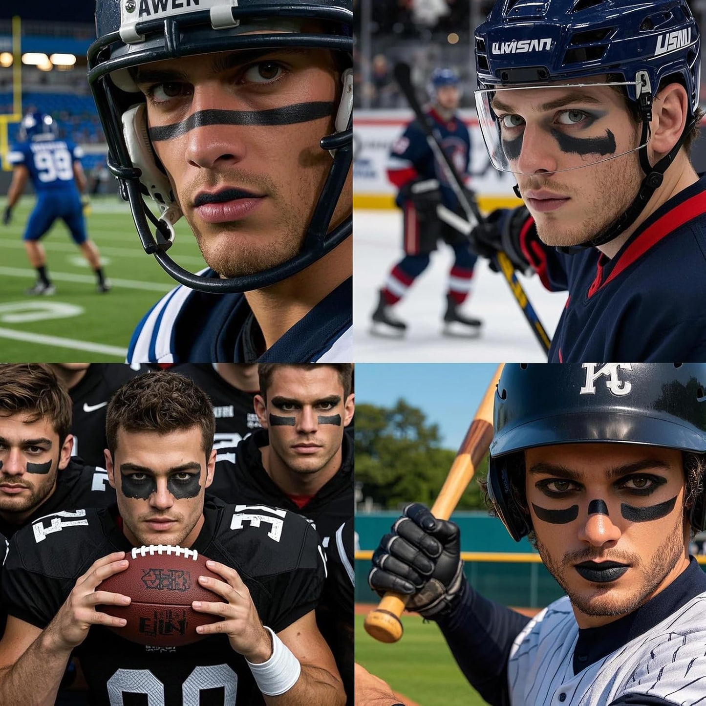 3PCS Eye Black Stick Face Body Paint Stick, Matte Black Lipstick, Long Lasting Waterproof Face Makeup for Halloween Zombie Clown Vampire Skeleton Skull Joker Cosplay Makeup Football Baseball Sport