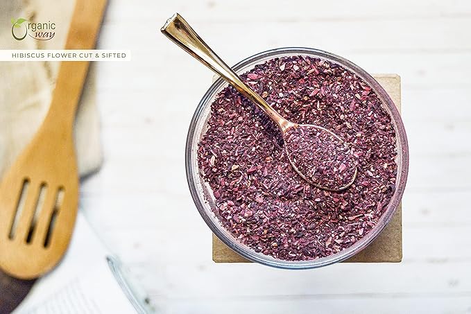 Organic Way Dried Hibiscus Flower Cut & Sifted (Hibiscus rosa-sinensis) | Herbal Tea - Organic & Kosher Certified | Raw, Vegan, Non GMO & Gluten Free | USDA Certified | Origin - India | 2 Ounce (Pack of 1)