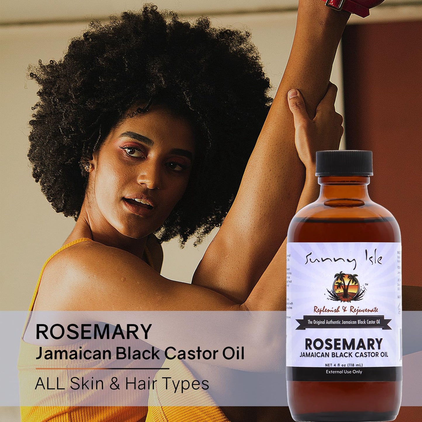 Sunny Isle Rosemary Jamaican Black Castor Oil 4oz | Hair Growth Treatment | For Scalp & Acne-Prone Skin | Hot Oil Application