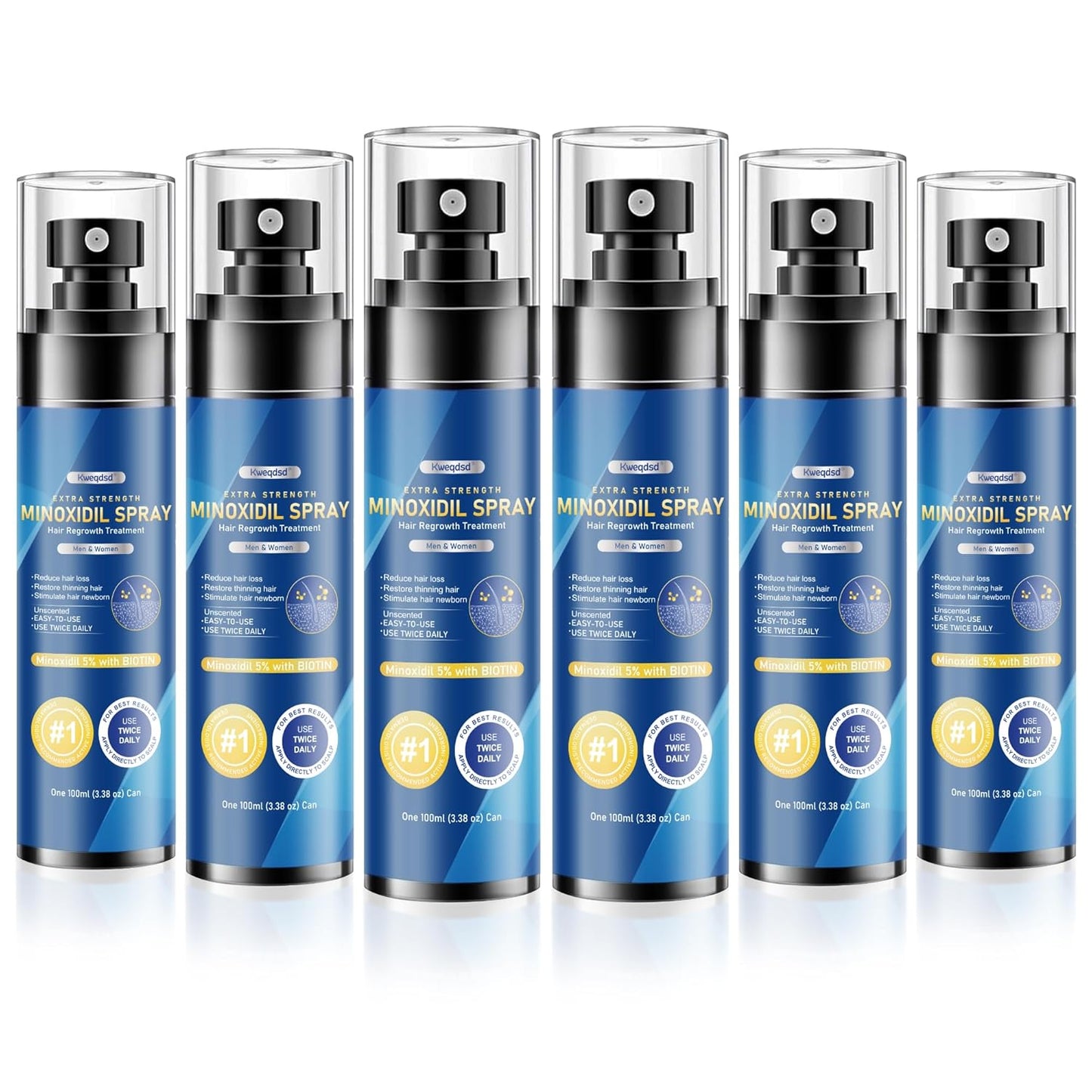 5% Minoxidil Spray for men-6 pack， Infused with Biotin, Hair Growth Treatment, Supports Thicker and Fuller Hair & Beard (21oz, 10 Month Supply)