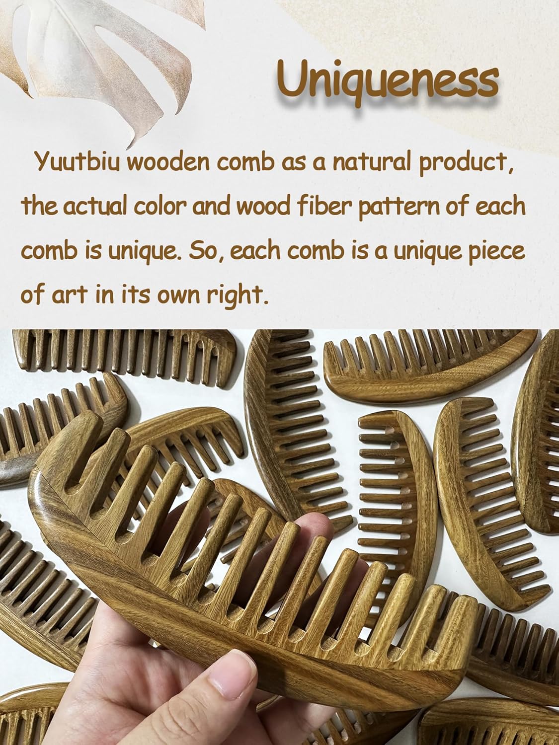 Wide Tooth Green Sandalwood Detangler Comb - Wooden Hair Comb for Natural Hair, Curly/Thick Hair Knot Remover (No Handle, Scented Wood)