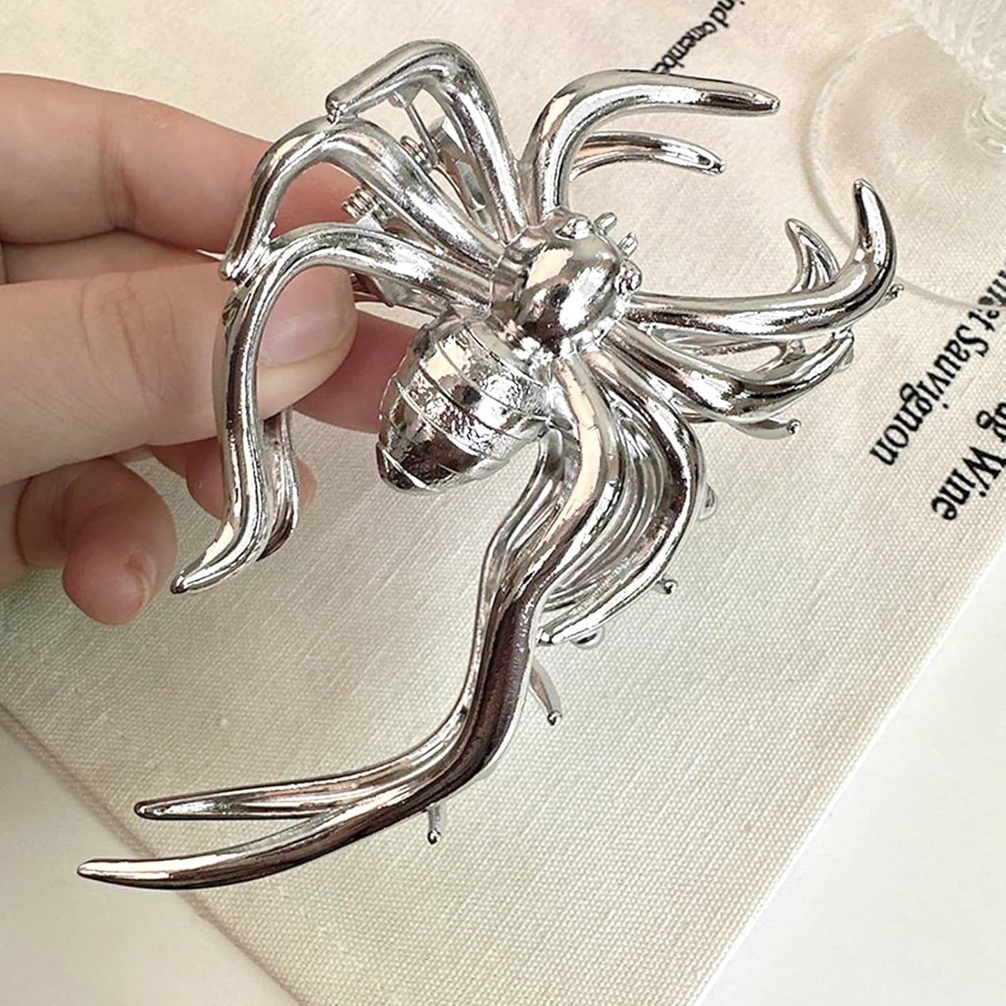Halloween Spider Hair Claw Clips - Metal Silver Alloy Nonslip Terror Strong Hold Gothic Punk Spider Style 2