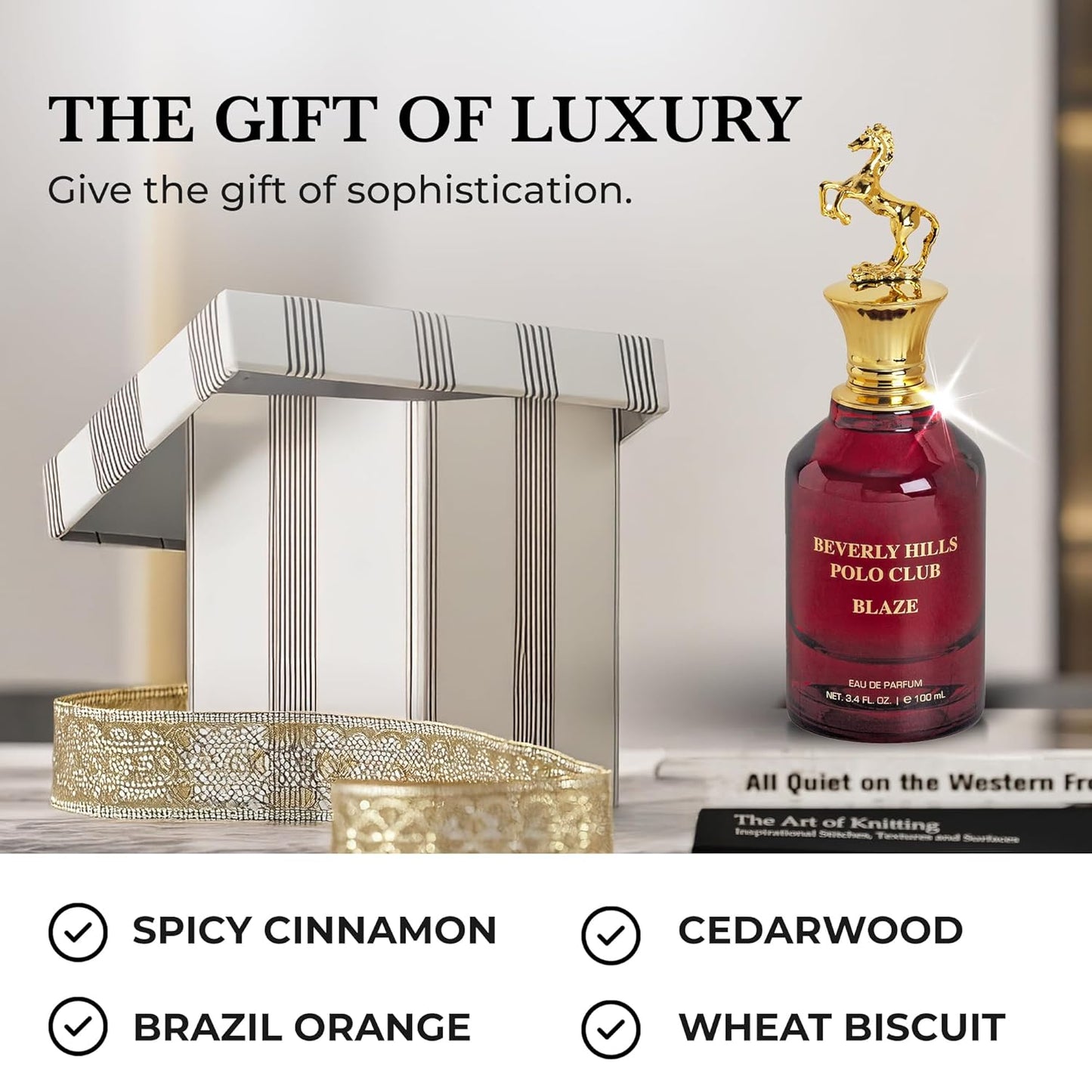 Beverly Hills Polo Club BLAZE Eau de Parfum for Men - 3.4 Fl Oz, Signature Long-Lasting Scent, Iconic Metal Horse Cap, Luxury Gift Box