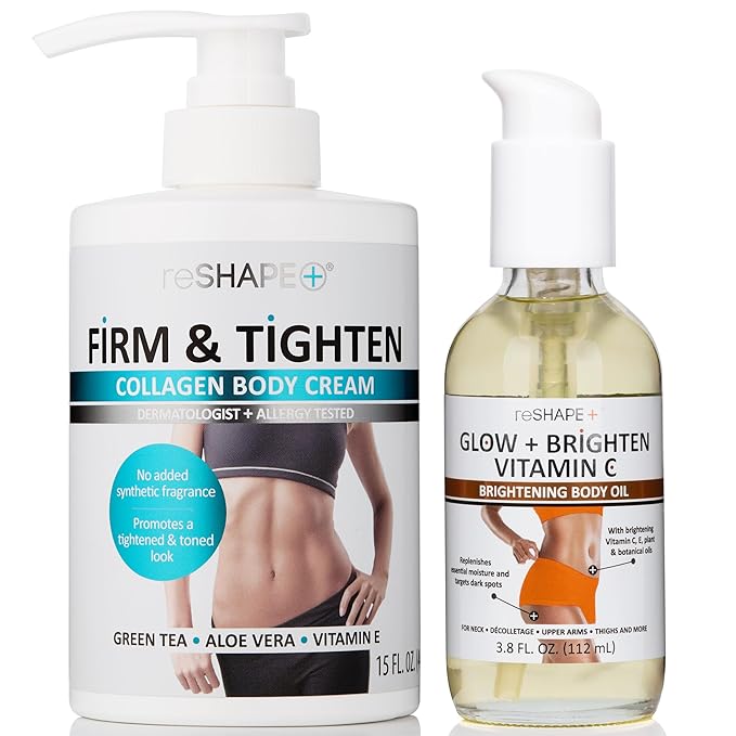 Reshape+ Collagen Firming Cream + Vitamin C Hydrating Body Oil Set for Arms, Legs, Back, Tummy - Skin Care Set